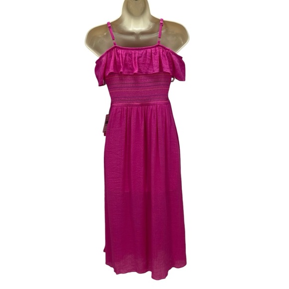 BCX Girls Sleeveless Smocked Top Off Shoulder Ruffle Midi Dress - Pink - size 10 - Picture 5 of 10